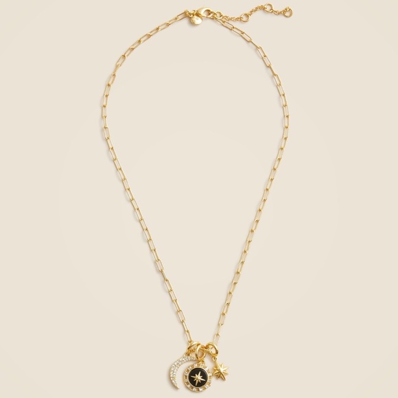 New JCREW Onyx Medallion Mixed Charm Necklace in Shiny Matte Gold $49 CF026 - Picture 1 of 2